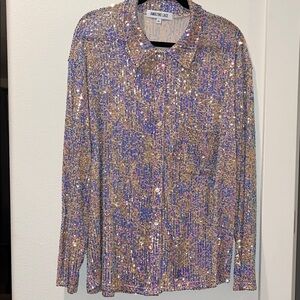 Amazing Lace Pink Blue and Gold Multi Colored Sequin Shirt